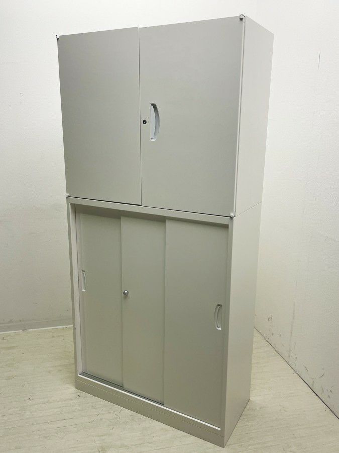 ガラス引違い スチール引違い書庫セット SON33シリーズ 幅880