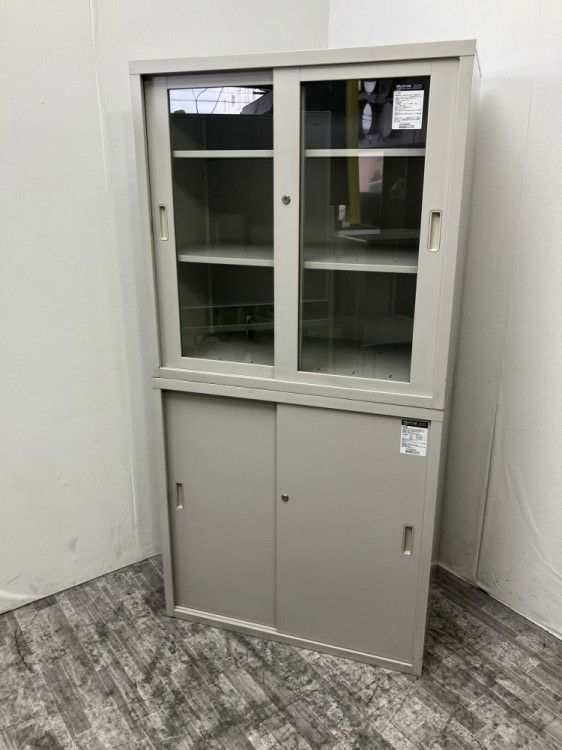 上下書庫セット ガラス/引違い コクヨ製 鍵あり
