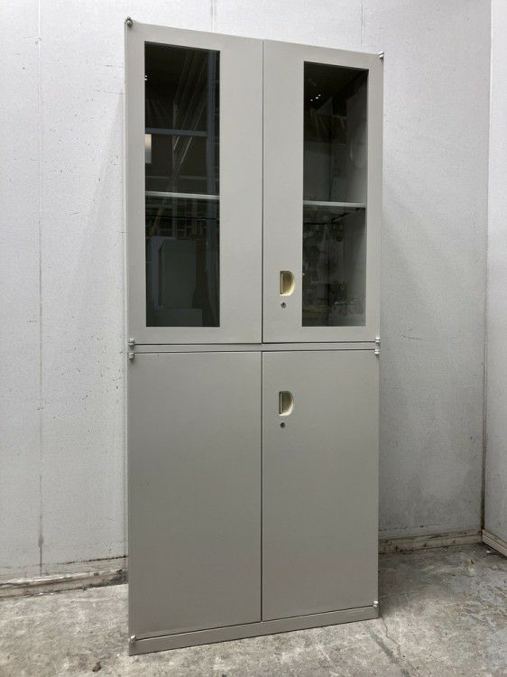 オカムラガラス両開き上下書庫 商品画像1