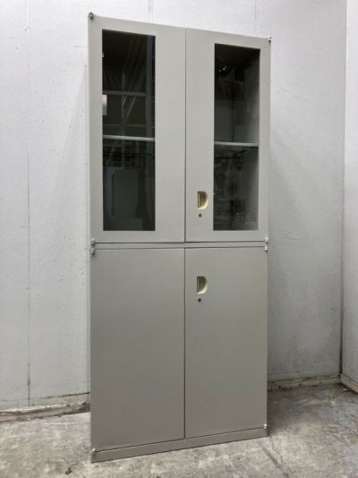 オカムラガラス両開き上下書庫 商品画像1