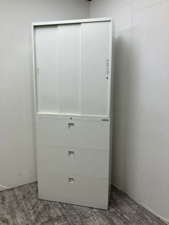 オカムラレクトラインシリーズ 3段ラテラル・3扉スライド上下書庫 商品画像1