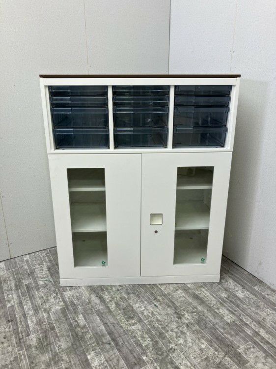オカムラレクトラインシリーズ 天板付両開き・A4クリアケース上下書庫 商品画像1
