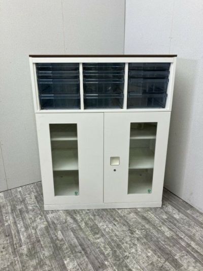 オカムラレクトラインシリーズ 天板付両開き・A4クリアケース上下書庫 商品画像1