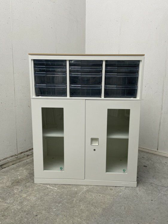 オカムラレクトラインシリーズ ガラス両開きクリアケース上下書庫 商品画像2