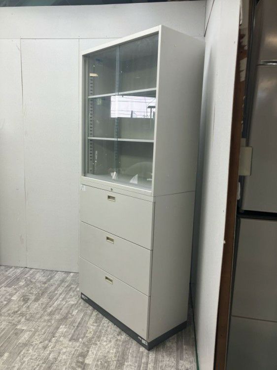 3段ラテラル・ガラス引違い上下書庫 商品画像2